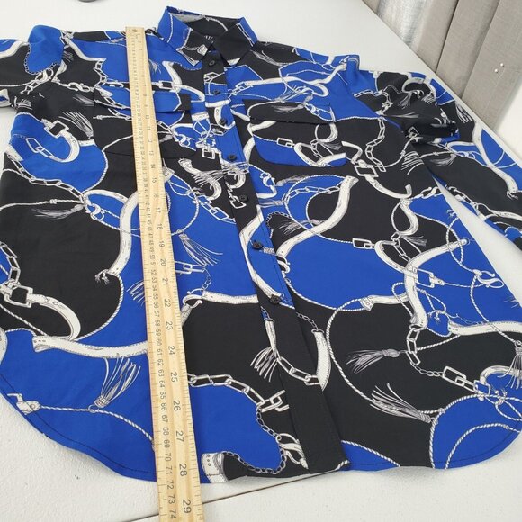 Ralph Lauren Womens Black Blue Chain Equestrian Button Up Blouse Size S Status - Picture 8 of 9